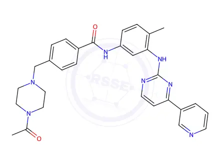 Chemical structure of Benzamide, 4-[(4-acetyl-1-piperazinyl)methyl]-N-[4-methyl-3-[[4-(3-pyridinyl)-2-pyrimidinyl]amino]phenyl]-