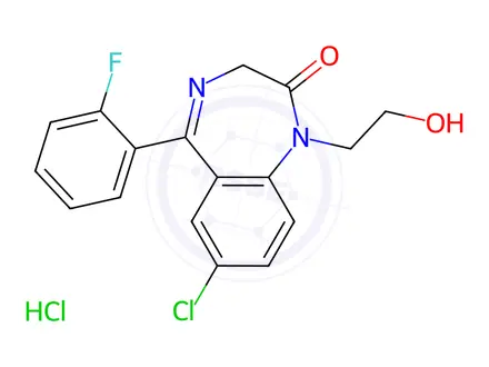 Chemical structure of N1-(2-Hydroxyethyl) Flurazepam Hydrochloride