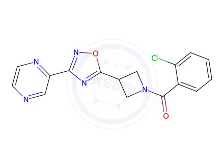 Chemical structure of (2-Chlorophenyl)(3-(3-(pyrazin-2-yl)-1,2,4-oxadiazol-5-yl)azetidin-1-yl)methanone