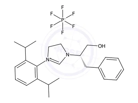 Chemical structure of (S)-3-(2,6-diisopropylphenyl)-1-(1-hydroxy-3-phenylpropan-2-yl)-4,5-dihydro-1H-imidazol-3-ium hexafluorophosphate(V)