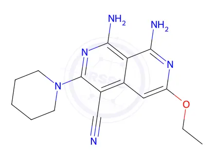 Chemical structure of 1,8-Diamino-6-ethoxy-3-(piperidin-1-yl)-2,7-naphthyridine-4-carbonitrile