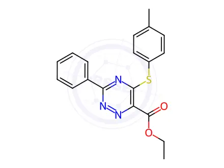 Chemical structure of Ethyl 5-[(4-methylphenyl)sulfanyl]-3-phenyl-1,2,4-triazine-6-carboxylate