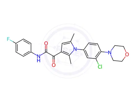 Chemical structure of 2-[1-(3-chloro-4-morpholinophenyl)-2,5-dimethyl-1H-pyrrol-3-yl]-N-(4-fluorophenyl)-2-oxoacetamide