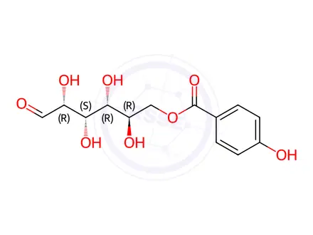 Chemical structure of 6-O-(p-Hydroxybenzoyl)glucose