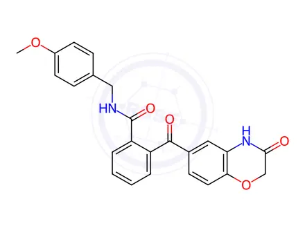 Chemical structure of N-(4-methoxybenzyl)-2-(3-oxo-3,4-dihydro-2H-benzo[b][1,4]oxazine-6-carbonyl)benzamide