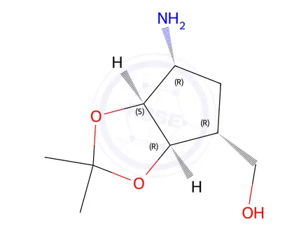 Chemical structure of (3aR,4R,6R,6aS)-6-Aminotetrahydro-2,2-dimethyl-4H-cyclopenta-1,3-dioxole-4-methanol