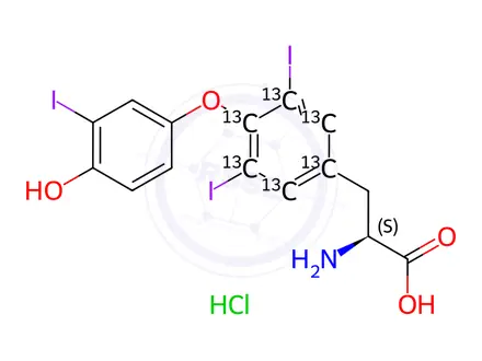 Chemical structure of Triiodothyronine-[13C6] hydrochloride (L-Liothyronine; T3)