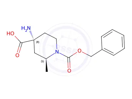 Chemical structure of (2S,4R)-4-amino-1-((benzyloxy)carbonyl)-2-methylpiperidine-4-carboxylic acid