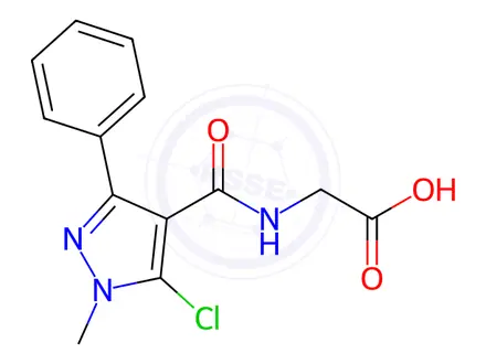Chemical structure of 2-{[(5-chloro-1-methyl-3-phenyl-1H-pyrazol-4-yl)carbonyl]amino}acetic acid