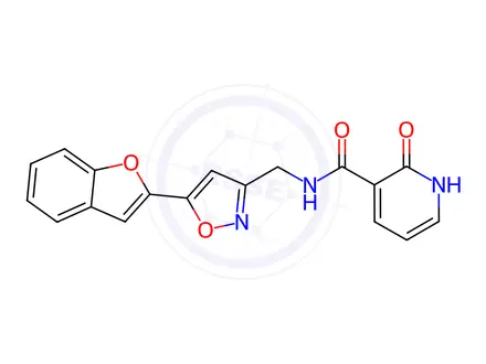 Chemical structure of N-((5-(Benzofuran-2-yl)isoxazol-3-yl)methyl)-2-oxo-1,2-dihydropyridine-3-carboxamide