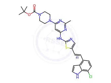 Chemical structure of tert-Butyl 4-(6-((5-(2-(7-chloro-1H-indol-4-yl)vinyl)thiazol-2-yl)amino)-2-methylpyrimidin-4-yl)piperazine-1-carboxylate