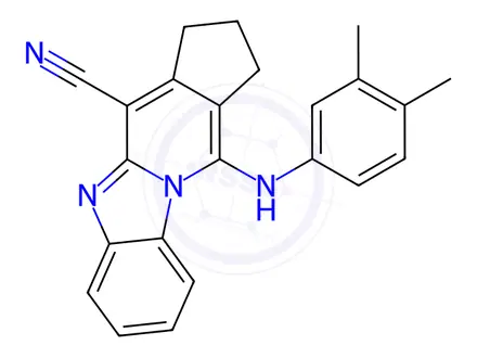 Chemical structure of 11-(3,4-dimethylanilino)-2,3-dihydro-1H-cyclopenta[4,5]pyrido[1,2-a]benzimidazole-4-carbonitrile