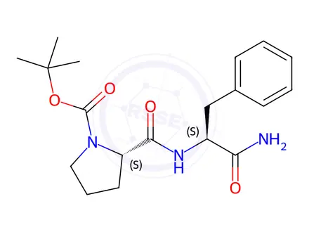 Chemical structure of (S)-tert-Butyl 2-(((S)-1-amino-1-oxo-3-phenylpropan-2-yl)carbamoyl)pyrrolidine-1-carboxylate