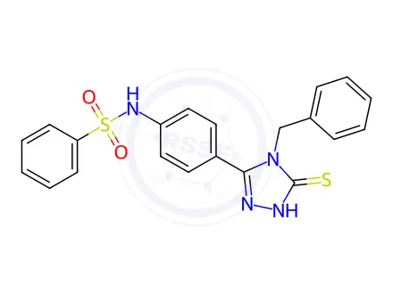Chemical structure of N-(4-(4-Benzyl-5-mercapto-4H-1,2,4-triazol-3-yl)phenyl)benzenesulfonamide