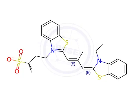 Chemical structure of 2-[3-(3-ethyl-3H-benzothiazol-2-ylidene)-2-methylprop-1-enyl]-3-(3-sulphonatobutyl)benzothiazolium