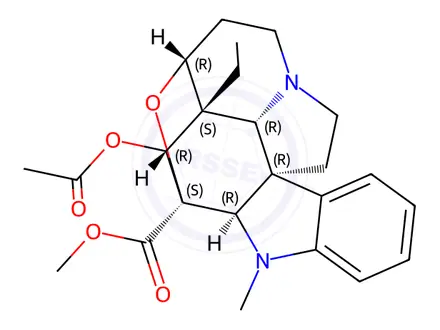 Chemical structure of (2β,5α,12R,19α)-4β-Acetoxy-3β,6β-epoxy-1-methylaspidospermidine-3-carboxylic acid methyl ester