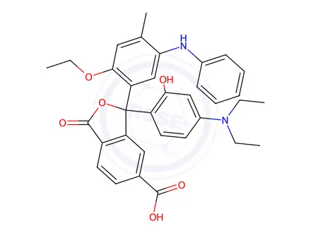 Chemical structure of 3-(4-(Diethylamino)-2-hydroxyphenyl)-3-(2-ethoxy-4-methyl-5-(phenylamino)phenyl)-1-oxo-1,3-dihydroisobenzofuran-5-carboxylic acid