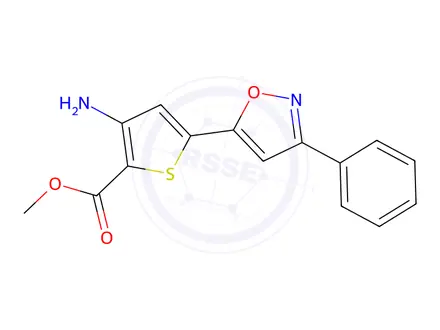 Chemical structure of Methyl 3-amino-5-(3-phenylisoxazol-5-yl)thiophene-2-carboxylate