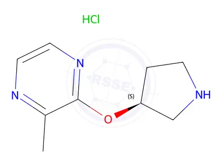 Chemical structure of (S)-2-Methyl-3-(pyrrolidin-3-yloxy)pyrazine hydrochloride