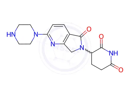 Chemical structure of 3-(5-oxo-2-(piperazin-1-yl)-5,7-dihydro-6H-pyrrolo[3,4-b]pyridin-6-yl)piperidine-2,6-dione