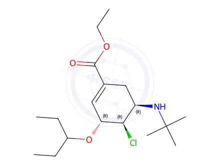 Chemical structure of (3R,4R,5R)-ethyl 5-(tert-butylamino)-4-chloro-3-(pentan-3-yloxy)cyclohex-1-enecarboxylate