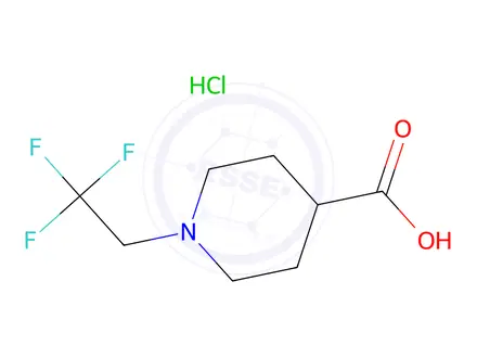 Chemical structure of 1-(2,2,2-trifluoroethyl)piperidine-4-carboxylic acid hydrochloride