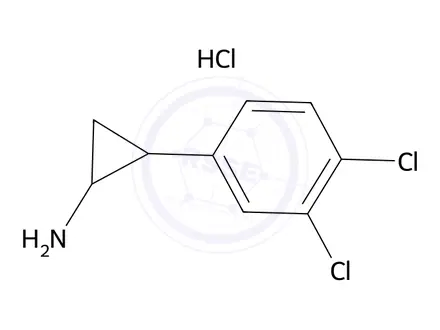 Chemical structure of trans-2-(3,4-dichlorophenyl)cyclopropan-1-amine hydrochloride