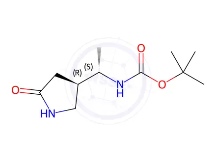 Chemical structure of Carbamic acid, N-[(1S)-1-[(3R)-5-oxo-3-pyrrolidinyl]ethyl]-, 1,1-dimethylethyl ester