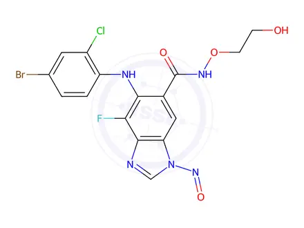 Chemical structure of 5-((4-bromo-2-chlorophenyl)amino)-4-fluoro-N-(2-hydroxyethoxy)-1-nitroso-1H-benzo[d]imidazole-6-carboxamide