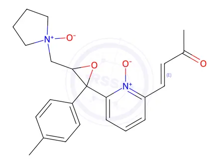 Chemical structure of (E)-1-((3-(1-Oxido-6-(3-oxobut-1-en-1-yl)pyridin-2-yl)-3-(p-tolyl)oxiran-2-yl)methyl)pyrrolidine 1-Oxide