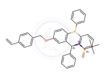 Chemical structure of N-((S)-(2-(Diphenylphosphino)-5-((4-vinylbenzyl)oxy)phenyl)(phenyl)methyl)-2-methylpropane-2-sulfinamide