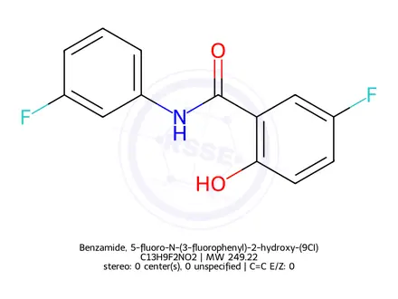 Chemical structure of Benzamide, 5-fluoro-N-(3-fluorophenyl)-2-hydroxy-(9CI)