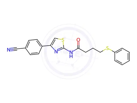 Chemical structure of N-(4-(4-Cyanophenyl)thiazol-2-yl)-4-(phenylthio)butanamide