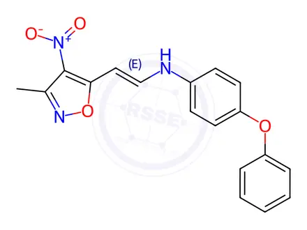 Chemical structure of N-[(E)-2-(3-Methyl-4-nitro-1,2-oxazol-5-yl)ethenyl]-4-phenoxyaniline