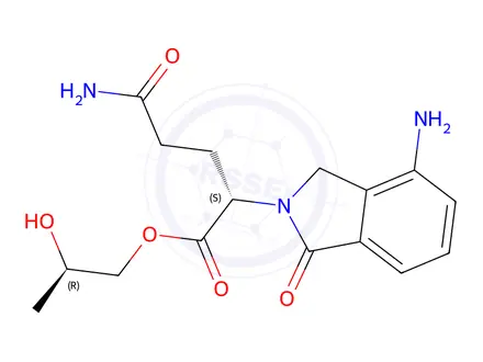 Chemical structure of (R)-2-hydroxypropyl (S)-5-amino-2-(4-amino-1-oxoisoindolin-2-yl)-5-oxopentanoate