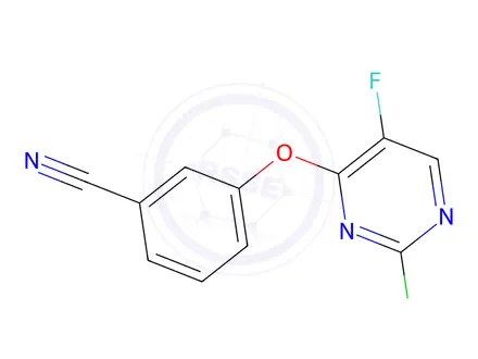 Chemical structure of 3-((2-Chloro-5-fluoropyrimidin-4-yl)oxy)benzonitrile