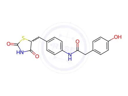 Chemical structure of N-(4-((2,4-Dioxothiazolidin-5-yl)methyl)phenyl)-2-(4-hydroxyphenyl)acetamide