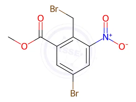Chemical structure of 5-Bromo-2-bromomethyl-3-nitro-benzoic acid methyl ester