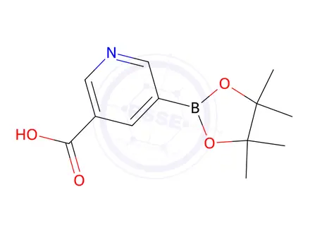 Chemical structure of 5-(4,4,5,5-Tetramethyl-1,3,2-dioxaborolan-2-yl)nicotinic acid