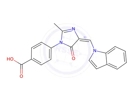 Chemical structure of 4-[(4E)-4-(indol-1-ylmethylidene)-2-methyl-5-oxo-imidazol-1-yl]benzoic acid