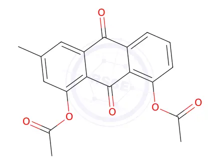 Chemical structure of 3-Methyl-9,10-dioxo-9,10-dihydroanthracene-1,8-diyl diacetate