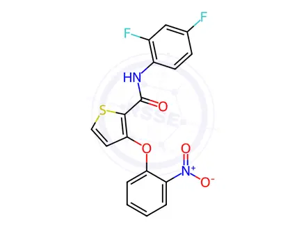 Chemical structure of N-(2,4-difluorophenyl)-3-(2-nitrophenoxy)thiophene-2-carboxamide