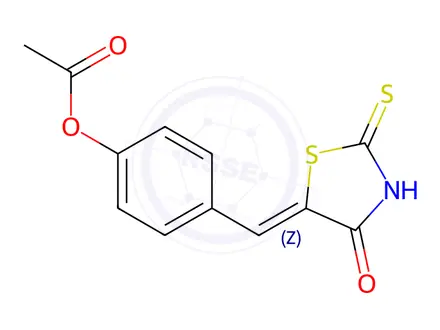 Chemical structure of 4-{[(5Z)-4-oxo-2-sulfanyl-4,5-dihydro-1,3-thiazol-5-ylidene]methyl}phenyl acetate