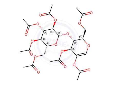 Chemical structure of 2,3,6-TRI-O-ACETYL-4-O-(2,3,4,6-TETRA-O-ACETYL-BETA-D-GLUCOPYRANOSYL)-1,5-ANHYDRO-D-ARABINO-HEX-1-ENITOL