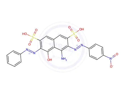 Chemical structure of 4-Amino-5-hydroxy-3-((4-nitrophenyl)diazenyl)-6-(phenyldiazenyl)naphthalene-2,7-disulfonic acid