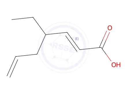 Chemical structure of (R,E)-4-ethylhepta-2,6-dienoic acid