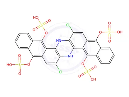 Chemical structure of (7,16-DICHLORO-6,15-DIHYDROANTHRAZINE-5,9,14,18-TETRYL) TETRASULPHATE