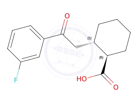 Chemical structure of (1R,2S)-2-(2-(3-fluorophenyl)-2-oxoethyl)cyclohexane-1-carboxylic acid