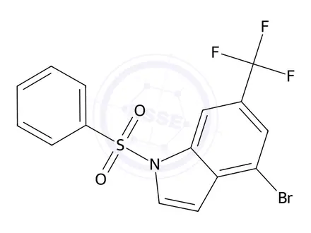 Chemical structure of 4-Bromo-1-(phenylsulfonyl)-6-(trifluoromethyl)-1H-indole