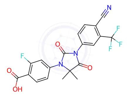 Chemical structure of 4-(3-(4-cyano-3-(trifluoromethyl)phenyl)-5,5-dimethyl-2,4-dioxoimidazolidin-1-yl)-2-fluorobenzoic acid